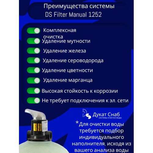 Filter Ds Manual 1252 для очистки воды на даче и частном доме от металлов и примесей